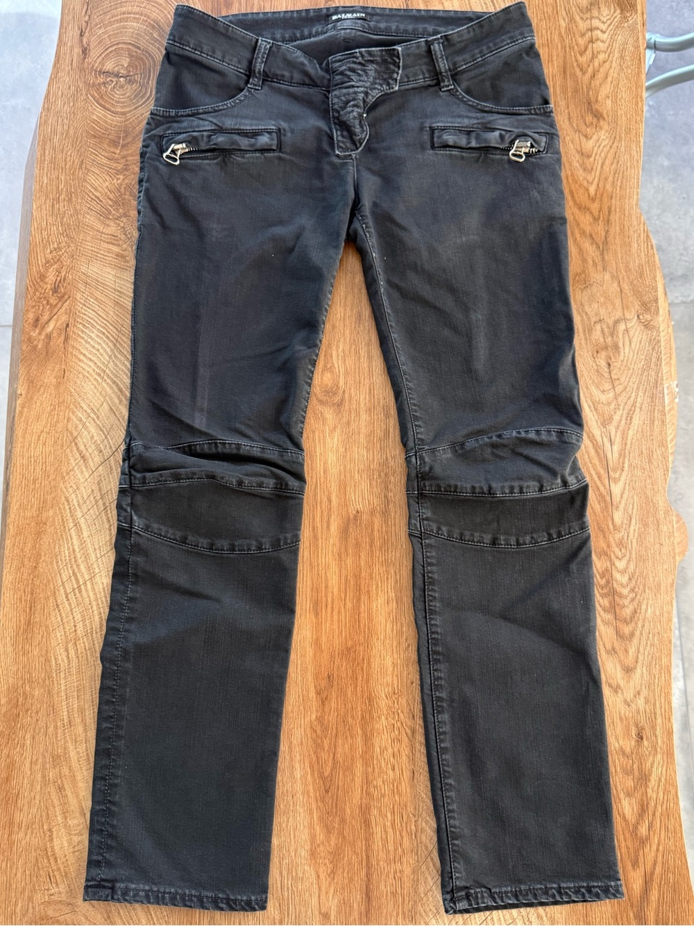 Balmain Paris Black Moto Biker Jeans Size 40